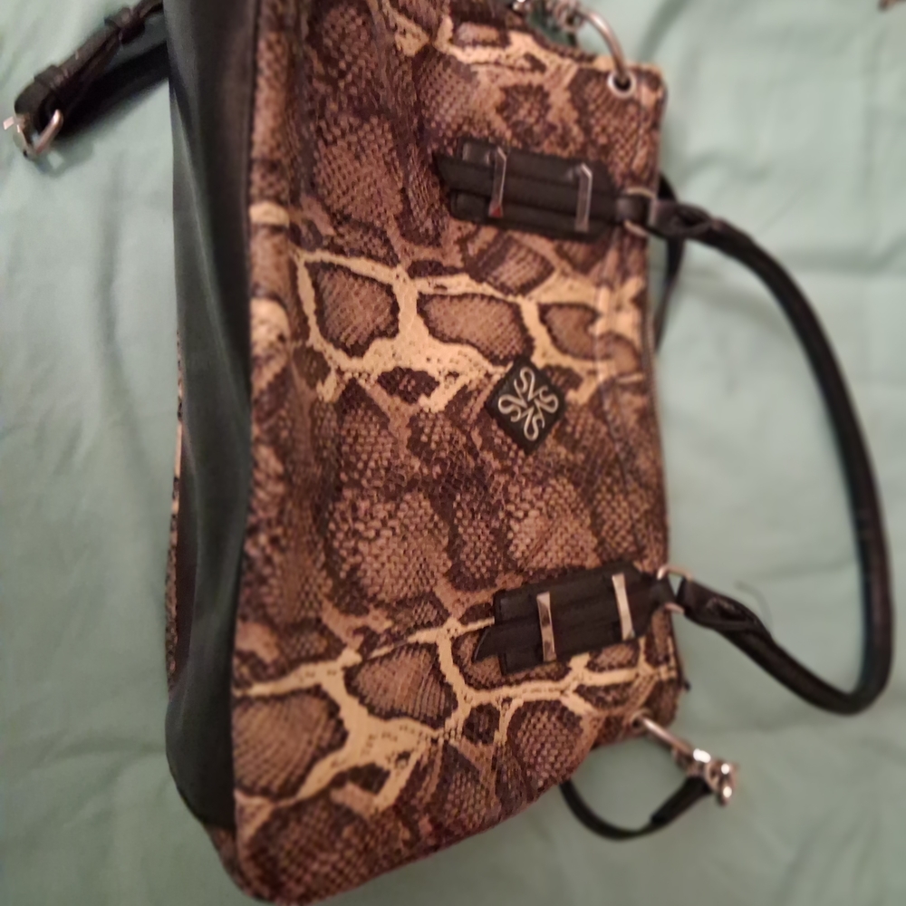 Python-Texture Shoulder Bag In Brown And Black - image 2